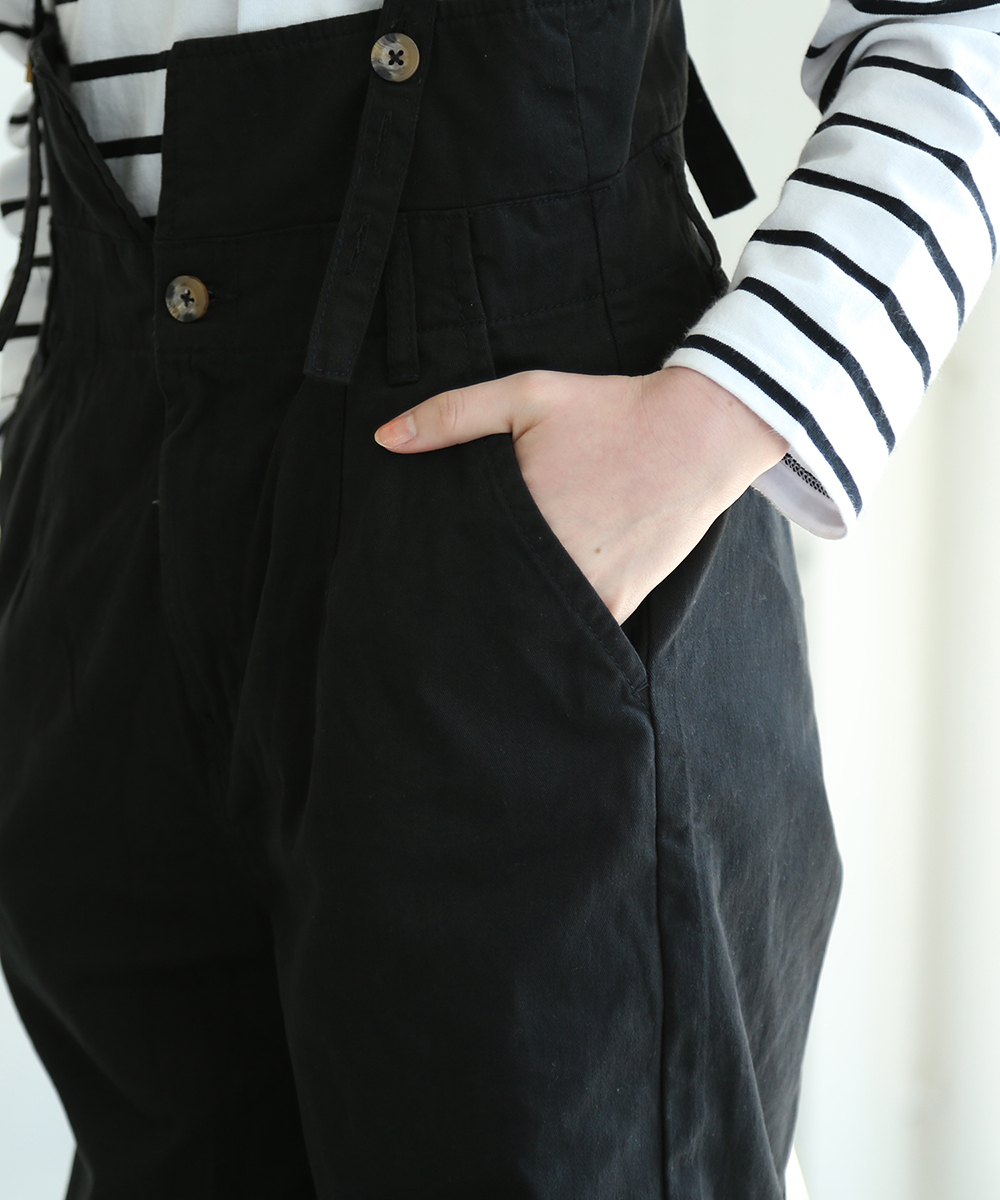 Fashion Letter サスペンダー付きハイウェストツイルパンツ