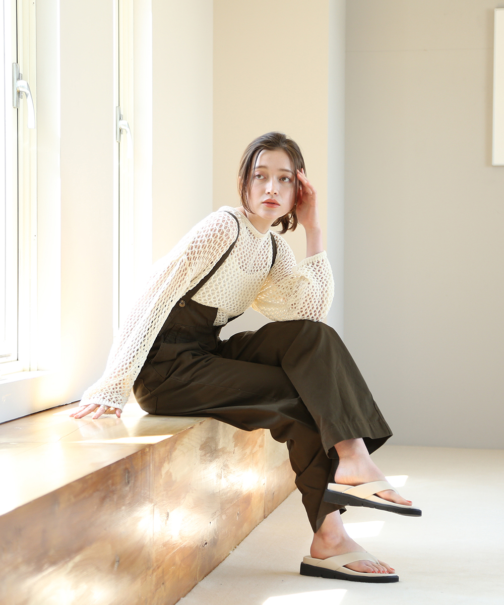 Fashion Letter サスペンダー付きハイウェストツイルパンツ