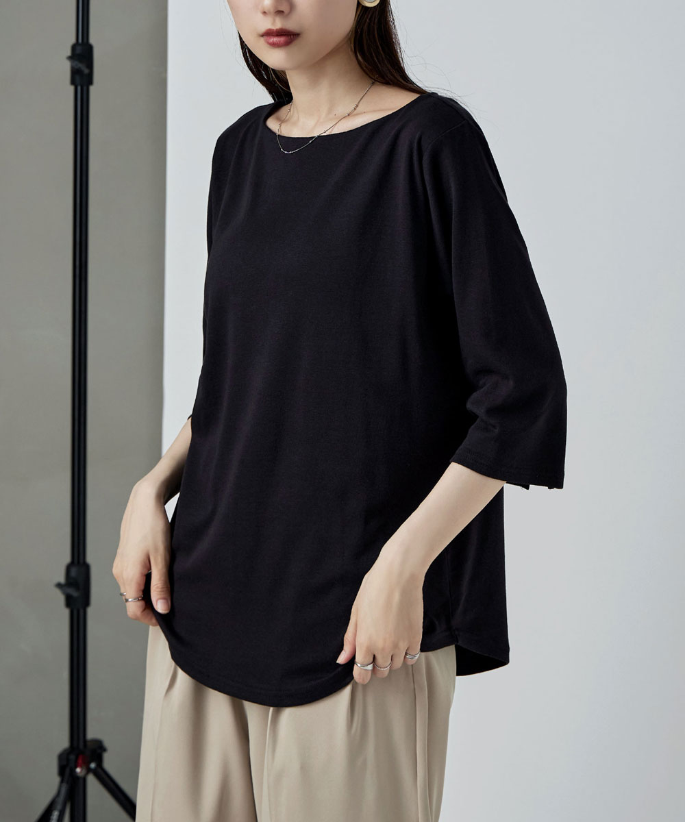 etoll. ボートネック七分袖Tシャツ トップス カットソー Tシャツ