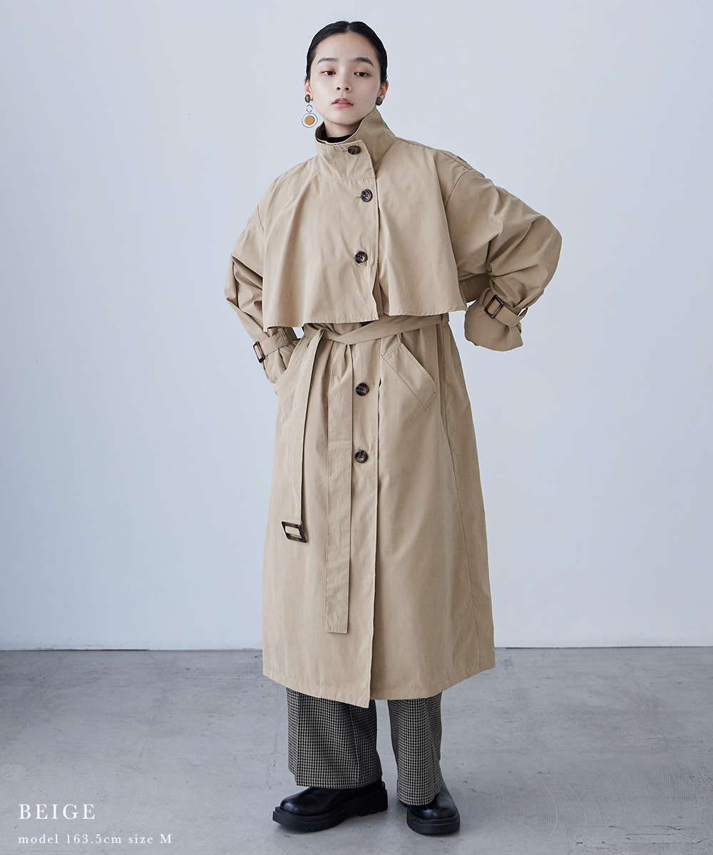 Fashion Letter 胸ヨーク付き スタンドカラートレンチコート