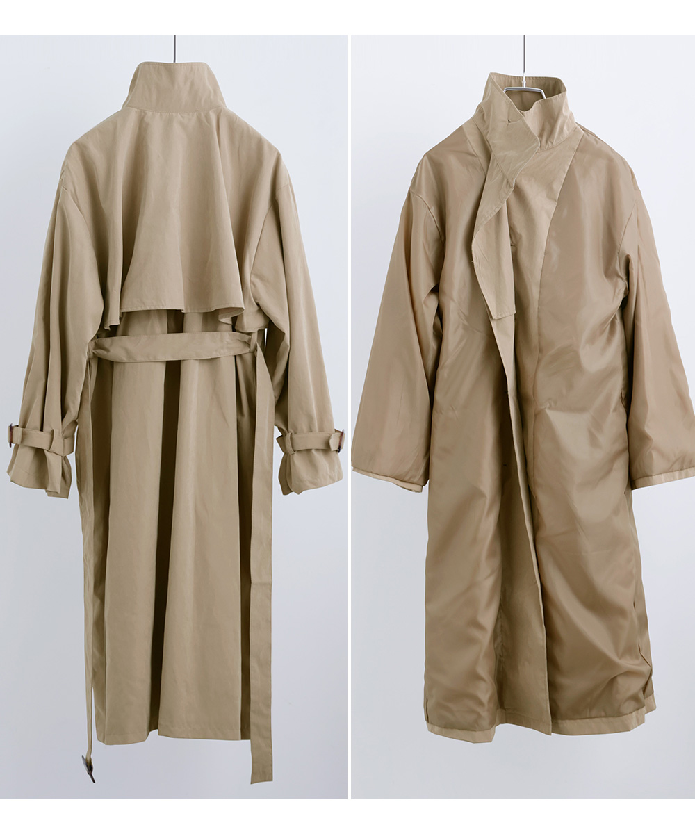 Fashion Letter 胸ヨーク付き スタンドカラートレンチコート