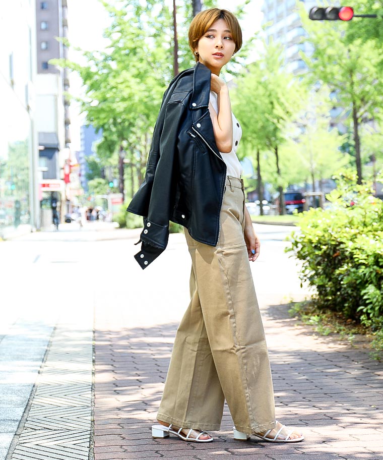 Fashion Letter ツイル デニム ベイカーパンツ レディース