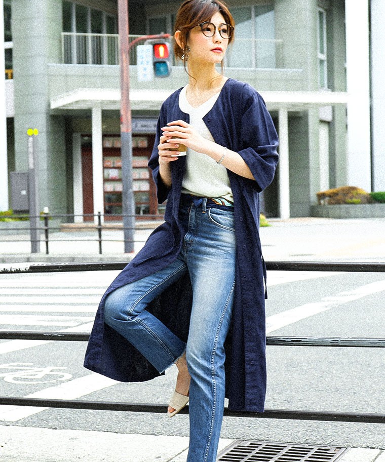 リネンレーヨン ロング シャツワンピース 大きいサイズ 5分袖 麻 ノー
