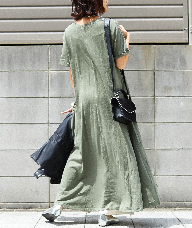 ワンピース ロングワンピース インナー Tシャツ リラックス ワンピ ノースリーブ カットソー 楽フィット ロング丈 マキシ丈 ルームウェア