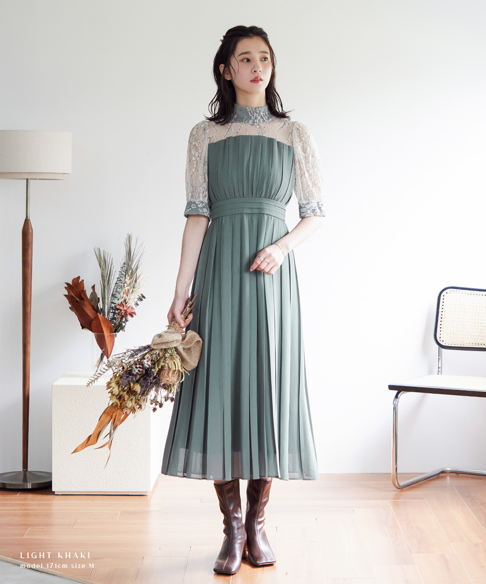 niana 結婚式 ワンピース パーティードレス プリーツ レース