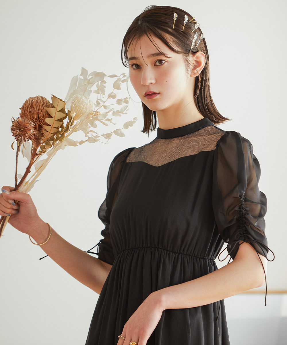 niana 結婚式 ワンピース パーティードレス シアー ラメ