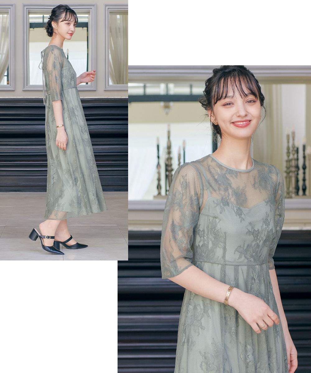 niana 結婚式 ワンピース パーティードレス レース バックリボン