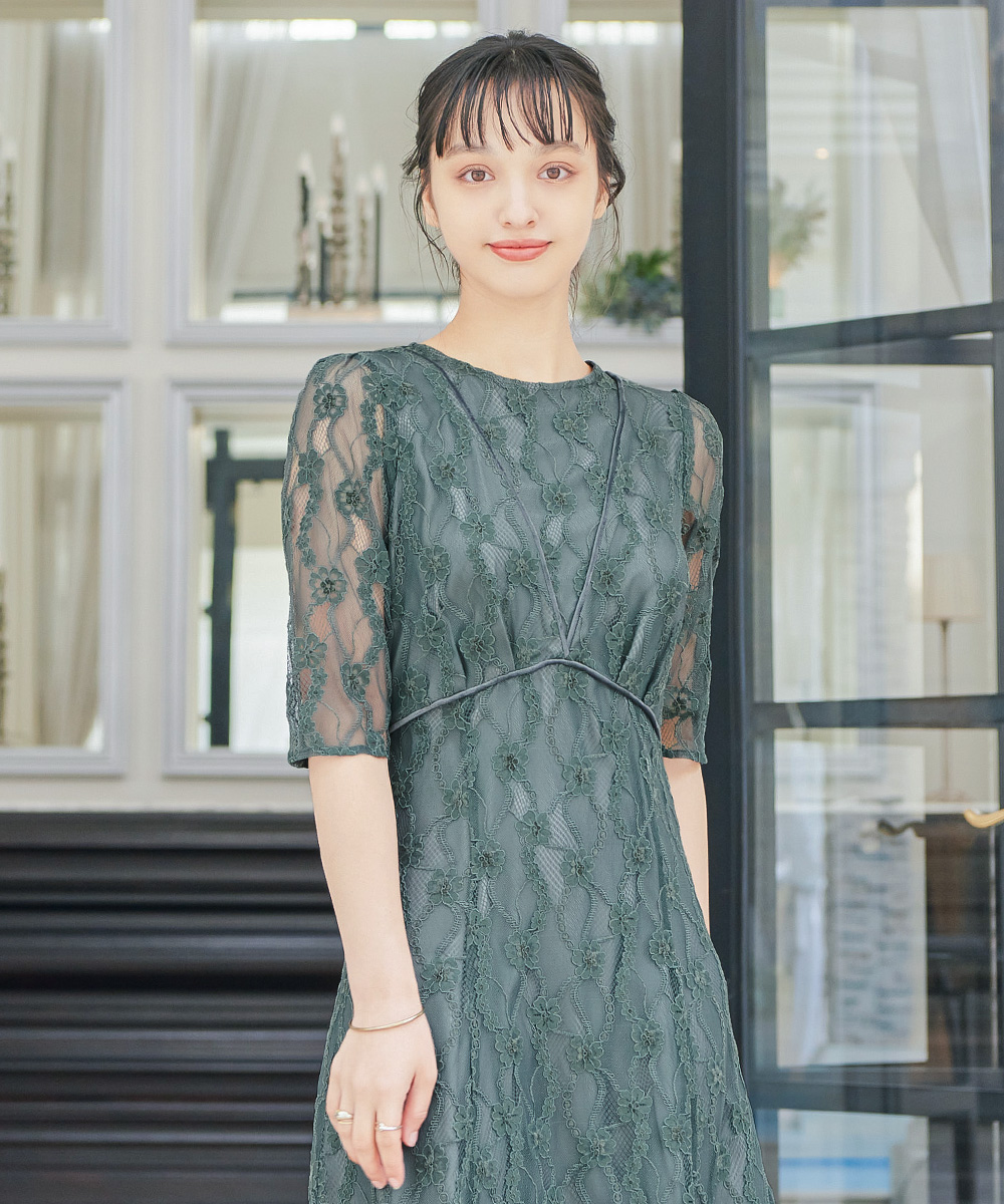 niana 結婚式 ワンピース パーティードレス 総レース モール