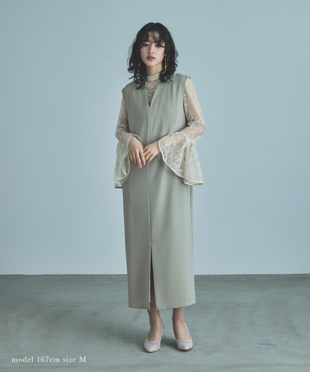niana ベルスリーブスリットドレス パーティードレス 結婚式