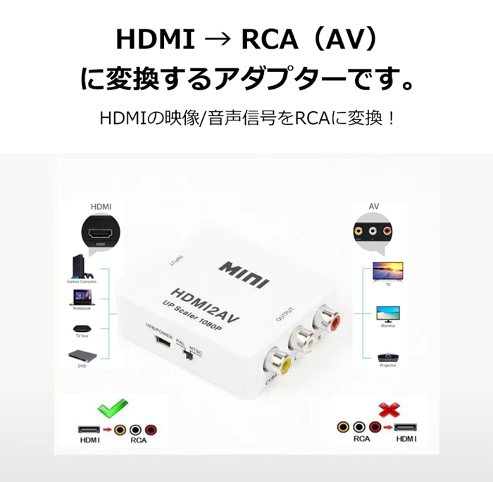 hdmi to rca AV 変換コンバーター HDMIからアナログに変換アダプタ コンポジット 三色端子 3ピン av端子 3色ケーブル PS3 PS4 Xbox｜fashionrezumu｜03