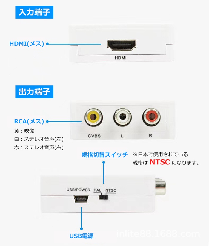 hdmi to rca AV 変換コンバーター HDMIからアナログに変換アダプタ コンポジット 三色端子 3ピン av端子 3色ケーブル PS3 PS4 Xbox｜fashionrezumu｜04