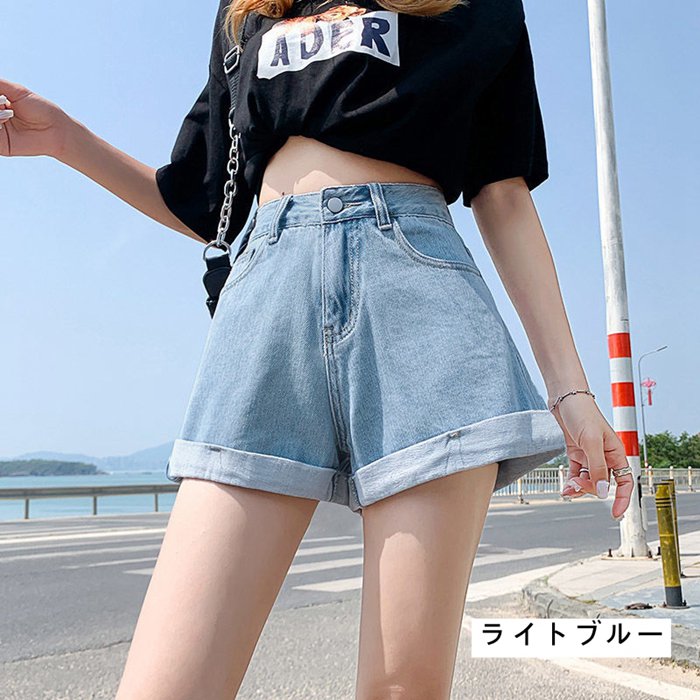 ★新品未使用★GIUNON デニム ハーフパンツ ライトブルー ダメージハーフデニムパンツ【ライトブルー】