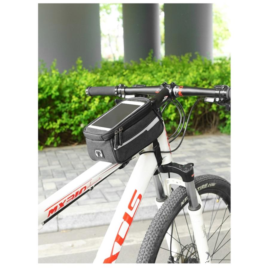 ハンドルバーバッグ 自転車 スマホホルダー 6.4インチ対応 トップチューブバッグ フレームバッグ タッチパネル対応 上開き 防水 防塵 大容量 軽量 小物入れ 装着簡単 ロードバイク マウンテンバイク サイクリング 携帯ホルダー