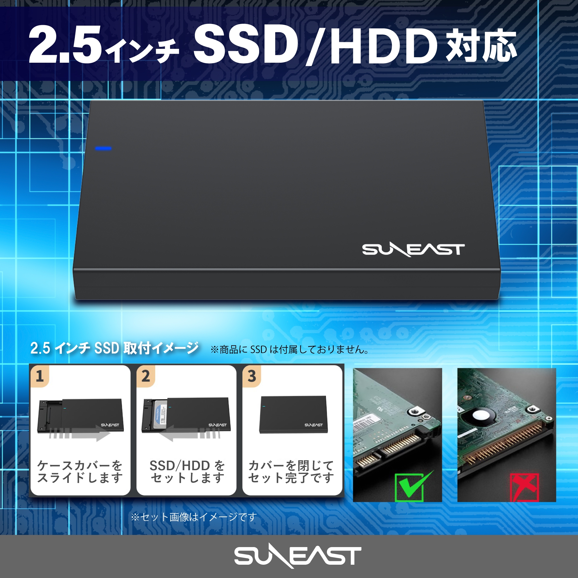 SUNEAST 2.5インチ HDD SSD 外付けケース USB 3.1 Gen 1規格 SATA 3.0 Type-C接続 5Gbps高速転送速度 UASP対応 ポータブル ドライブ ケース SESA25U30-01BK (YF)