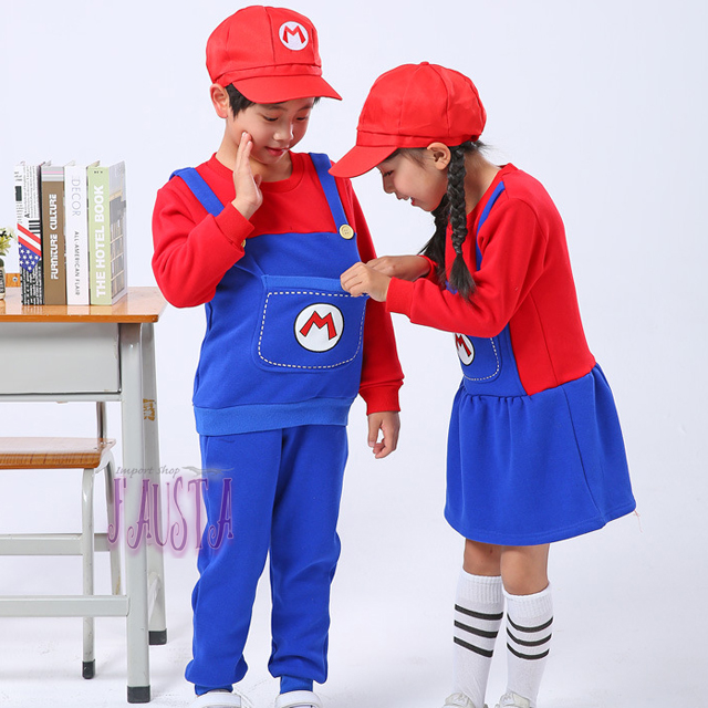 マリオ コスプレ 帽子付き 子供 マリオ服 キッズコスプレ 上下セットアップ 男の子 90 100 110 120 130 コスチューム R018