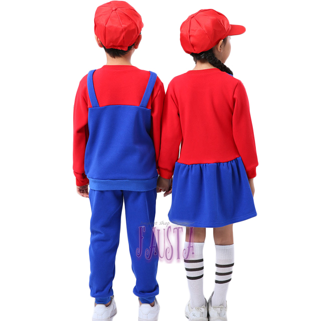 マリオ コスプレ 帽子付き 子供 マリオ服 キッズコスプレ 上下