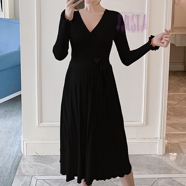 授乳服 安い フォーマル お宮参り マタニティワンピース 冬 ニット カシュクール プリーツ 妊婦服 産前産後 M057 |  | 01