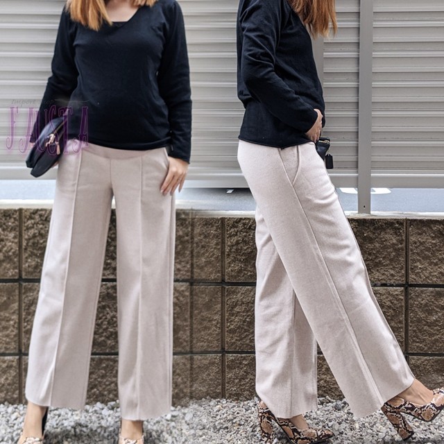 マタニティ パンツ 通勤 スラックス タックセンターライン 冠婚葬祭 マタニティ 服 産前産後 オフィス 無地 妊婦服 ワイドパンツ M123 |  | 01