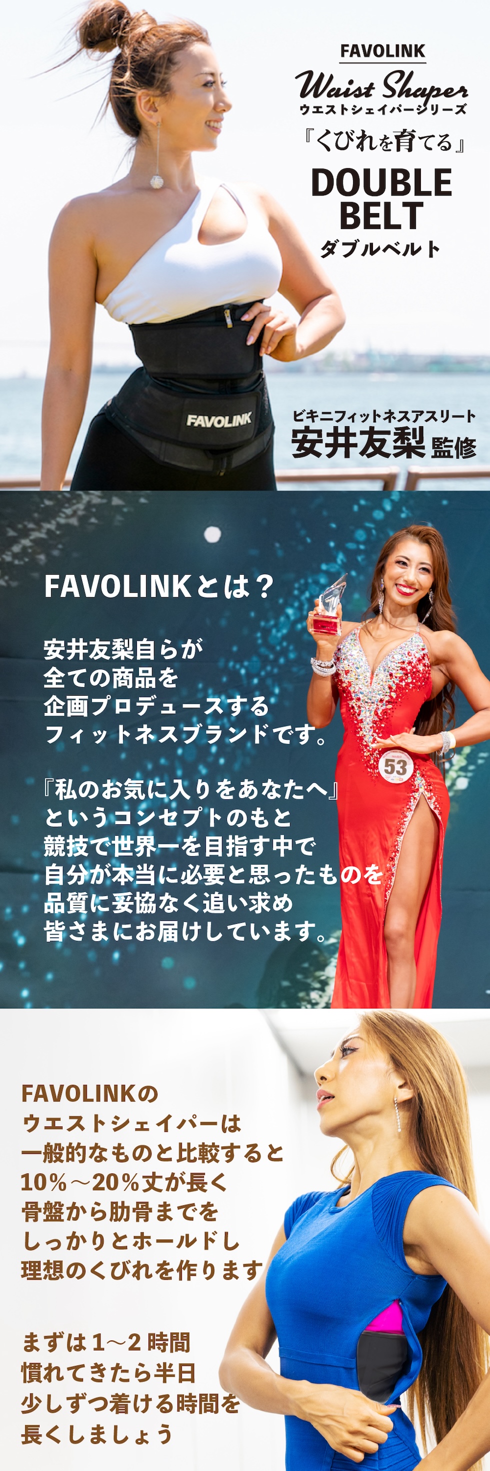 安井友梨監修 ダブルベルト（ブラック）ウエストシェイパー