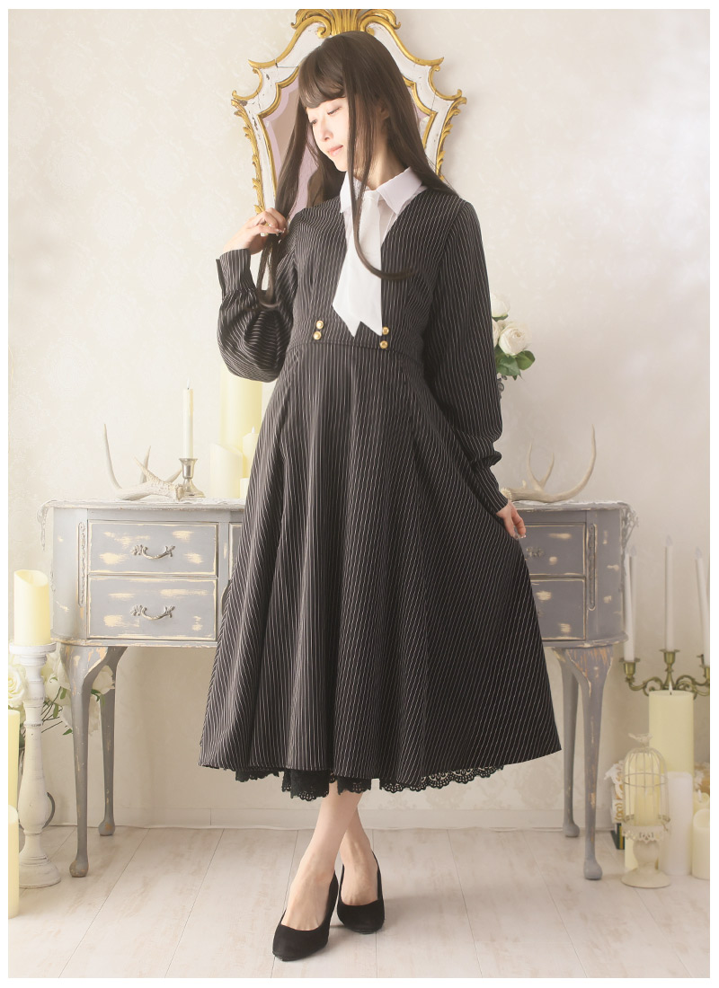 予約商品]ケープ プリーツ ストライプ 清楚 上品 Favorite