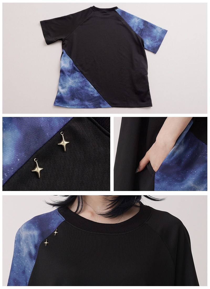 最短即日出荷]Favorite フェイバリット 宇宙柄切替ユニセックスTシャツ