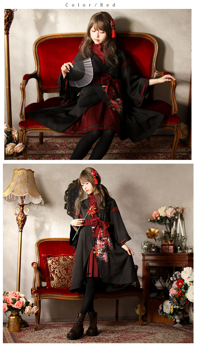 和風 着物 Favorite フェイバリット 彼岸花と和袖ワンピース