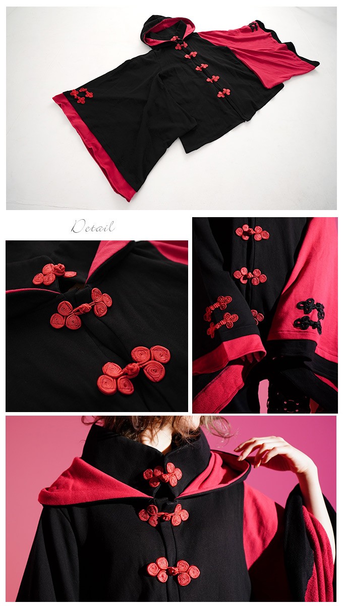 パーカー 和洋折衷 チャイナ 黒×赤 Favoriteチャイナボタン和袖