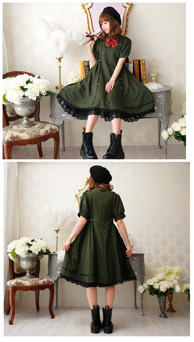 Favorite サブカル系 地雷系 ロリータ 軍ロリ ミリタリー レディース 服 衣装 パーティー ワンピース ミディアム丈 カーキ :  fvai044khaki : Favorite - 通販 - Yahoo!ショッピング