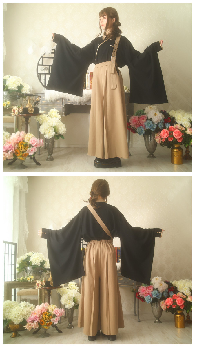 favorite / 五条袈裟風和袖トップス&ワイドパンツコーデセット O-23-01-30-104-1-TO-LO-L-IG-ZT174 Favoriteオリジナル五条袈裟風和袖トップス&ワイドパンツコーデ