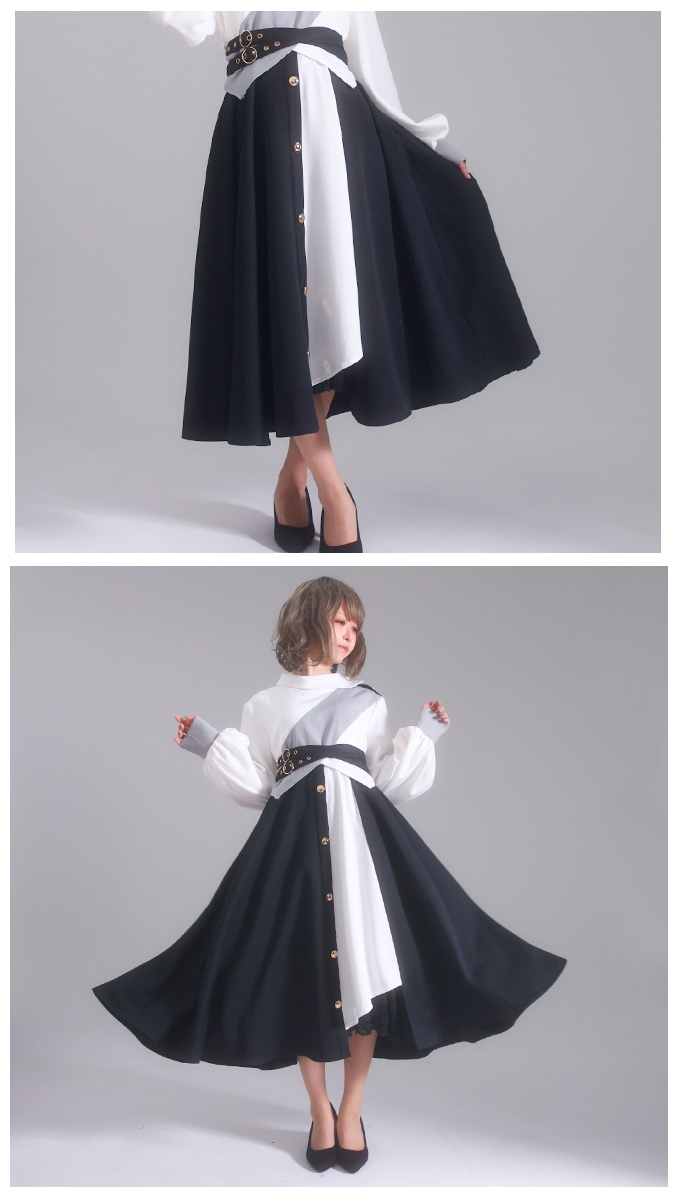 Favoriteオリジナル配色×変形アシンメトリーモードシャツワンピース Favoriteオリジナル配色×変形アシンメトリーモードシャツワンピース