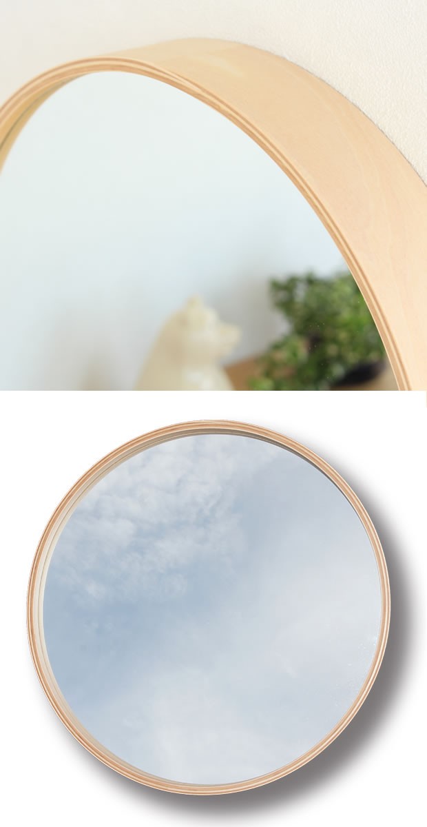 加藤木工 鏡 壁掛け ミラー ウォールミラー 丸 木製 フレーム 木枠