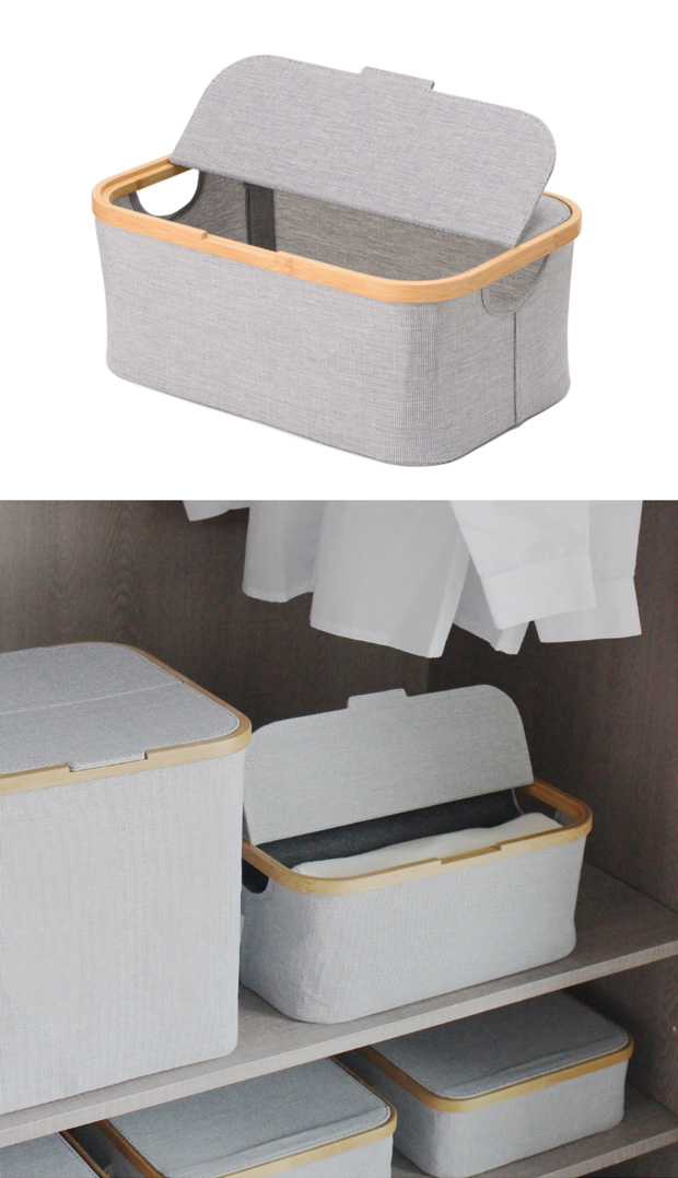 Gudee 収納ボックス 収納カゴ ふた付き 長方形 折り畳み 収納 竹 バンブー 布 Akore-Storage basket with lid Rect GudeeLife　Gudee