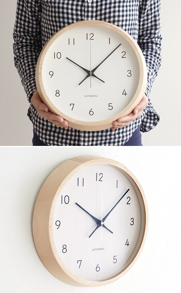 加藤木工 カトモク KATOMOKU muku round wall clock 13 ナチュラル 電波時計 壁掛け スイープムーブメント