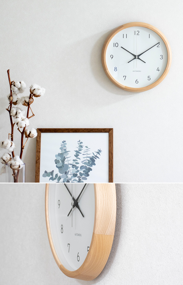 加藤木工 カトモク KATOMOKU muku round wall clock 13 ナチュラル 電波時計 壁掛け スイープムーブメント