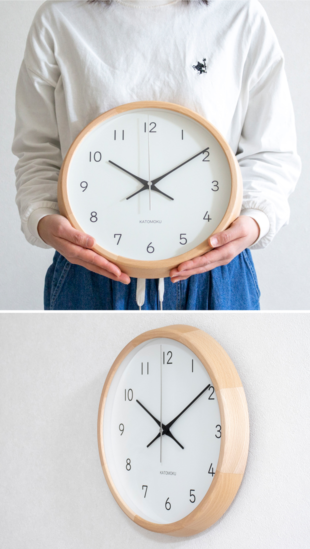加藤木工 カトモク KATOMOKU muku round wall clock 13 ナチュラル 電波時計 壁掛け スイープムーブメント
