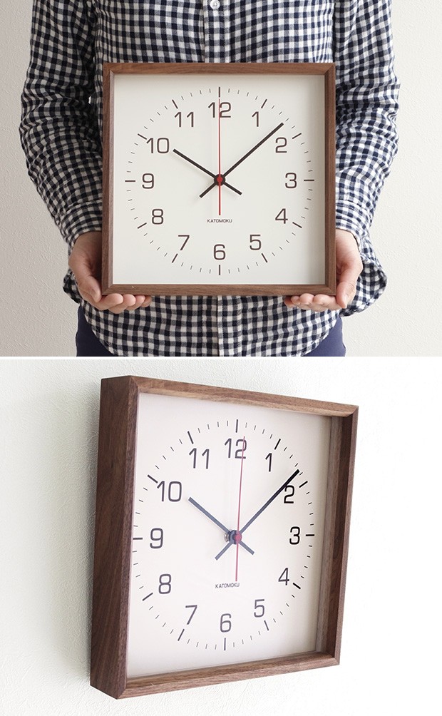 加藤木工 カトモク KATOMOKU Square clock 2 ブラウン ウォールナット