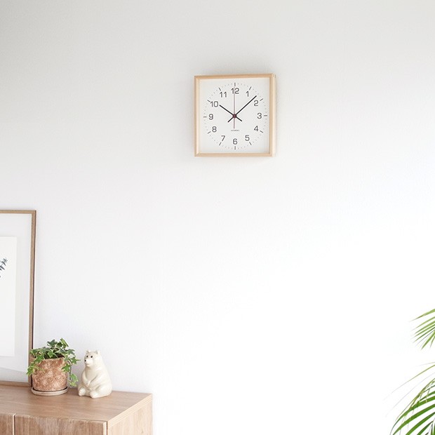 加藤木工 カトモク KATOMOKU Square clock 2 ナチュラル バスウッド 電波時計 壁掛け スクエア 四角 スイープムーブメント
