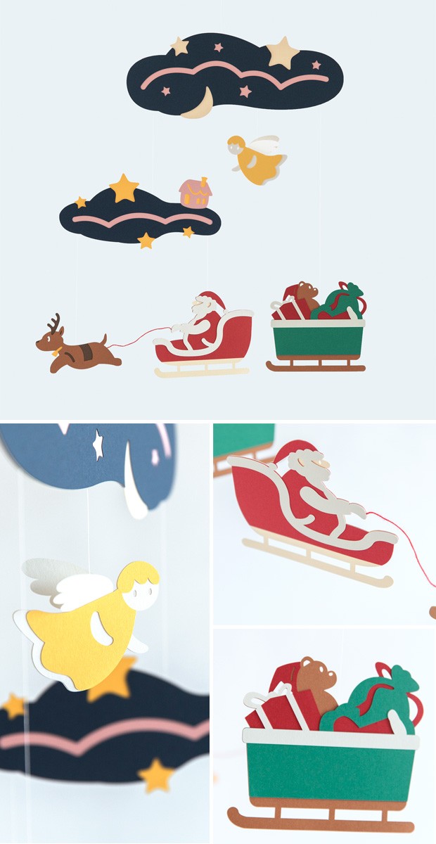 モビール サンタクロースが往く マニュモビールズ Holy Night クリスマス 飾り 子供部屋 子供 赤ちゃん 日本製 Manu Mobiles