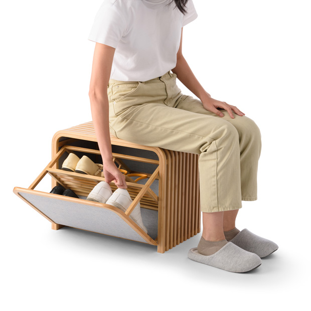 Gudee 収納ベンチ 収納ボックス 玄関 ベンチ 収納 スツール 木製 竹 バンブー 布 Tolin-Storage bench GudeeLife　Gudee