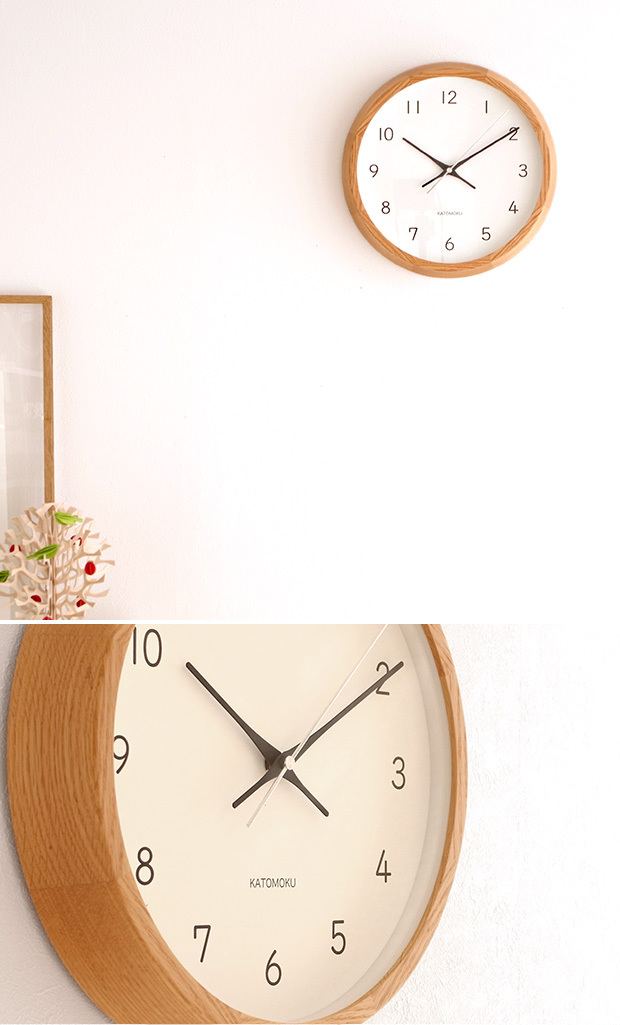 加藤木工 カトモク KATOMOKU muku round wall clock 13 オーク 電波時計 壁掛け スイープムーブメント