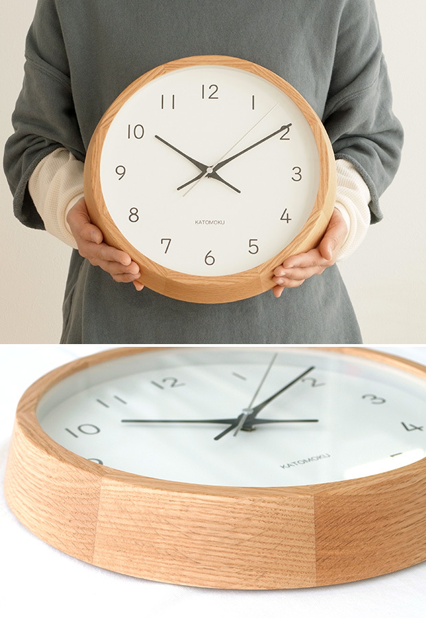 加藤木工 カトモク KATOMOKU muku round wall clock 13 オーク 電波時計 壁掛け スイープムーブメント