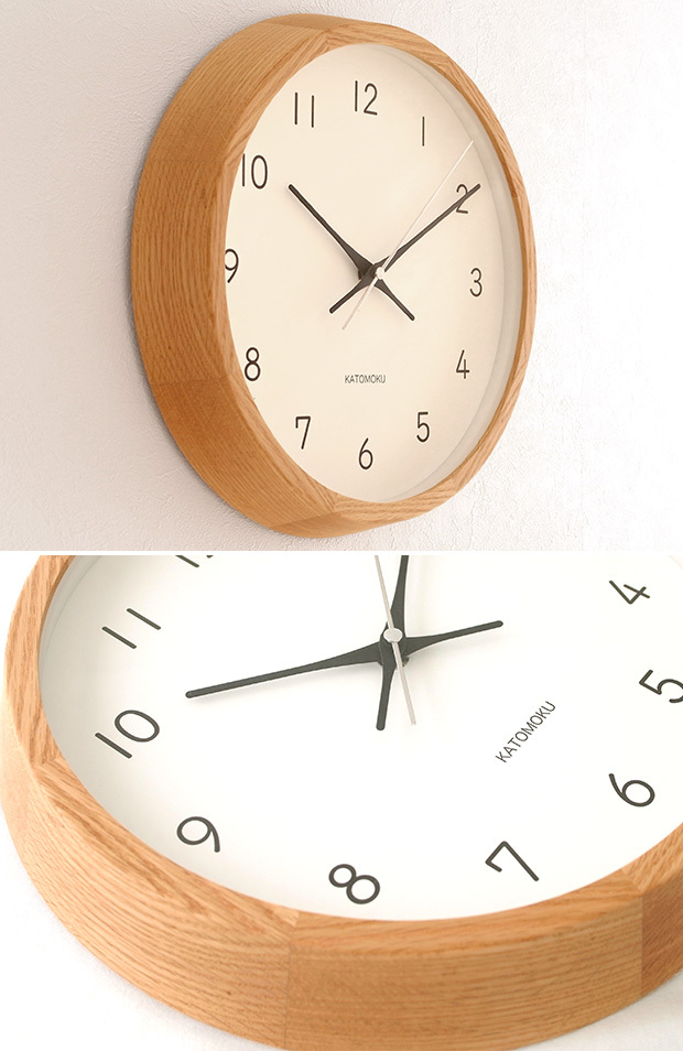 加藤木工 カトモク KATOMOKU muku round wall clock 13 オーク 電波時計 壁掛け スイープムーブメント