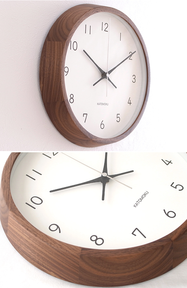 加藤木工 カトモク KATOMOKU muku round wall clock 13 ウォールナット 電波時計 壁掛け スイープムーブメント