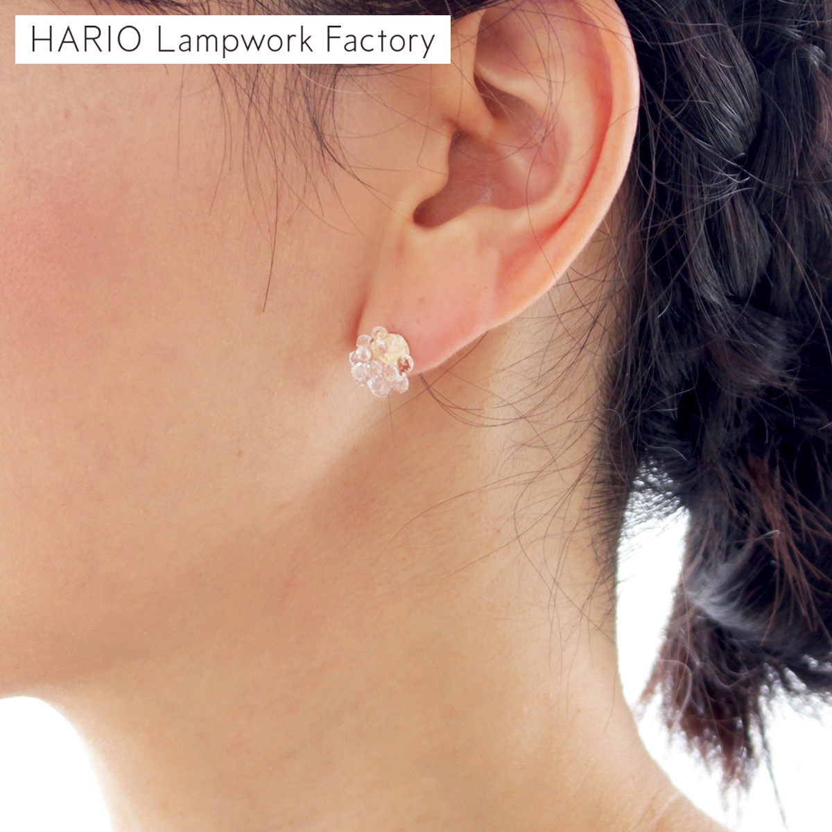 ガラス製花形ピアス(両耳用) HARIO Lampwork Factory ハリオ ピアス ミモザ 花 ガラス製