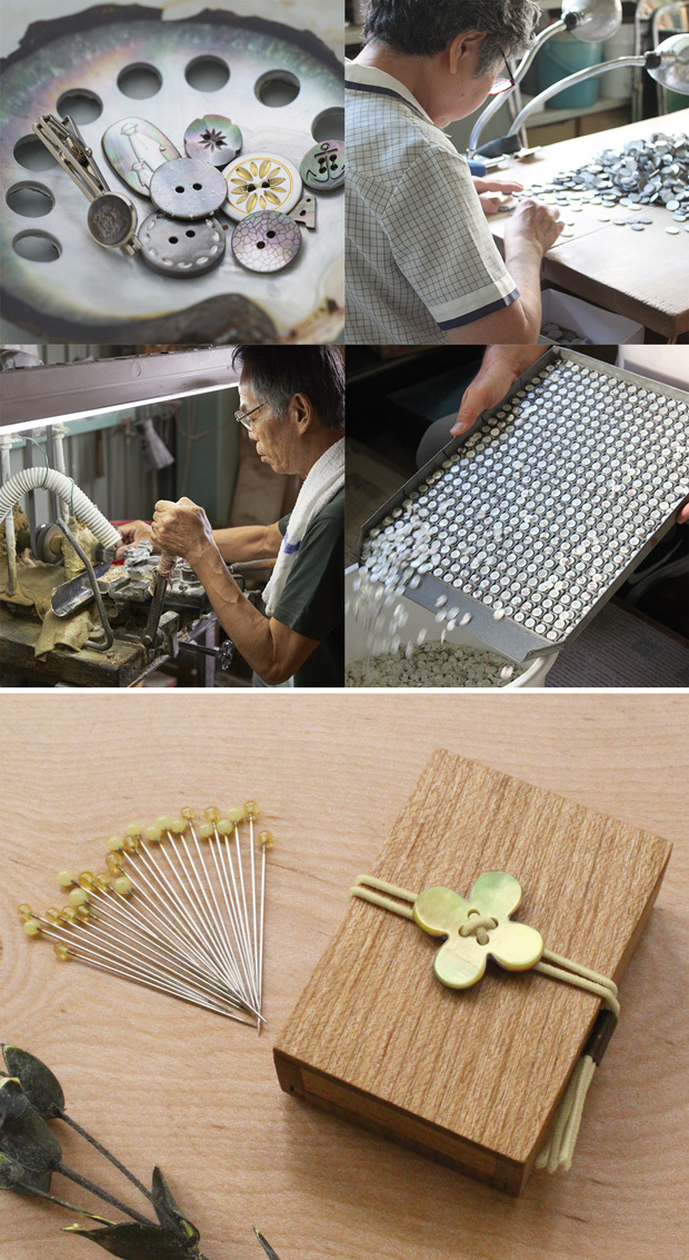 Cohana 木箱入り待針 貝釦の帯留め 日本製 Made in Japan コハナ KAWAGUCHI 裁縫道具