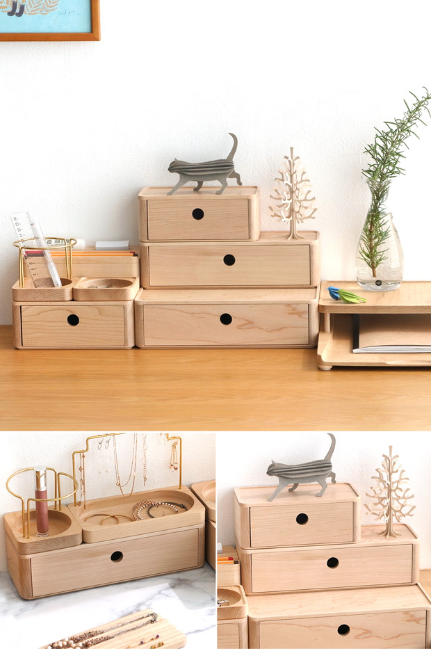 スタッキング チェスト 卓上 収納 シングル ドロワー 引き出し 1段 270×90mm 木製 小物入れ Wooden Desk Organizer Drawer Jeantopia ジントピア