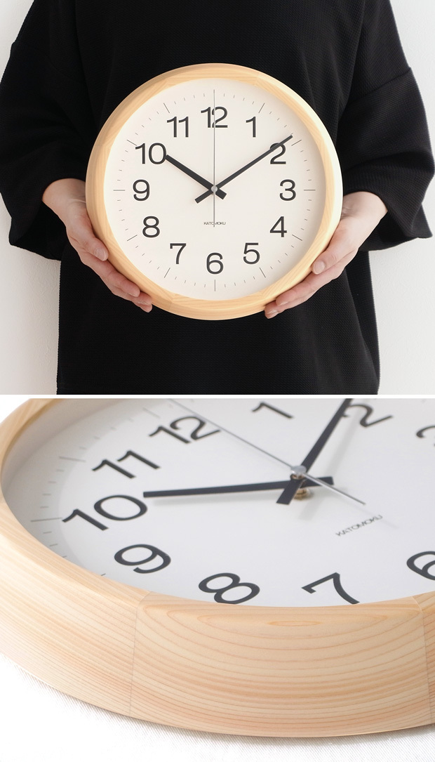 加藤木工 カトモク KATOMOKU muku round wall clock 13 オーク 電波時計 壁掛け スイープムーブメント