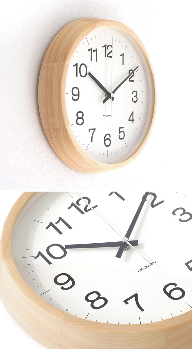 加藤木工 カトモク KATOMOKU muku round wall clock 13 オーク 電波時計 壁掛け スイープムーブメント