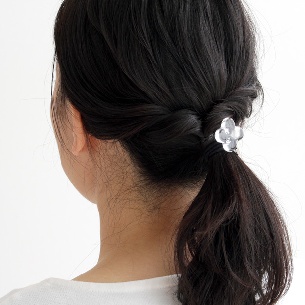 ヘアゴム   ✩.*˚クリア×ホワイト  ワークランプ♡ HARIO Lampwork Factory（ハリオランプワークファクトリー） ＼5/22-25