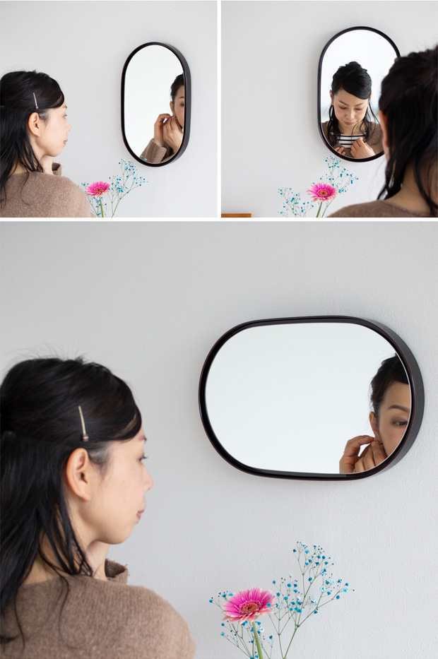 鏡 壁掛け ミラー 丸 丸い 楕円 ウォールミラー 木製 フレーム 漆